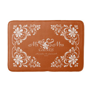 Romantic Shabby Chic Burnt Orange Mr Mrs Newlywed Bath Mat