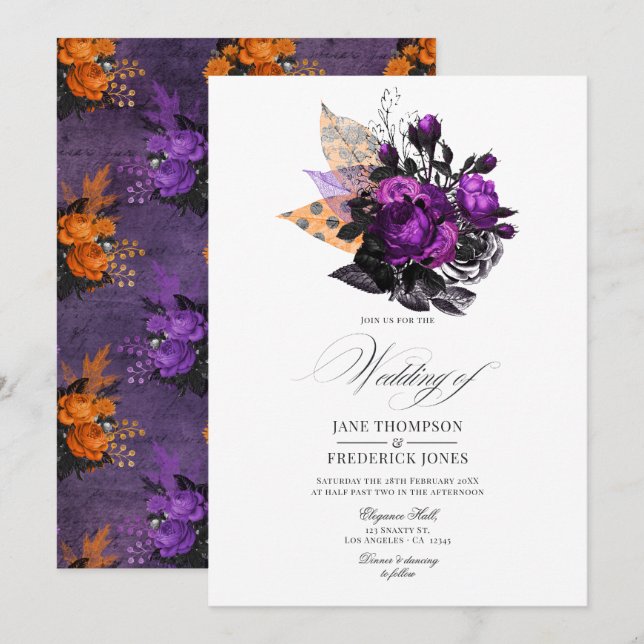 Romantic Shabby-Chic Gothic Floral Wedding Invitation (Front/Back)
