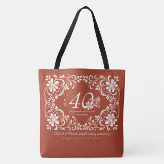 Romantic Shabby Chic Red Rust 40th Anniversary Tote Bag