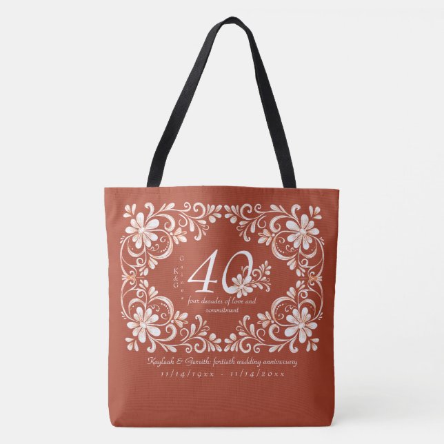 Romantic Shabby Chic Red Rust 40th Anniversary Tote Bag (Front)