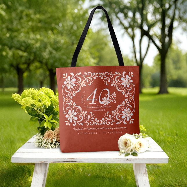 Romantic Shabby Chic Red Rust 40th Anniversary Tote Bag (Creator Uploaded)