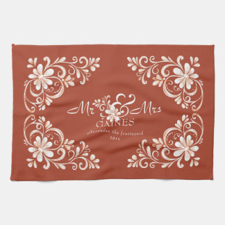 Romantic Shabby Chic Red Rust Mr Mrs Newlywed Tea Towel
