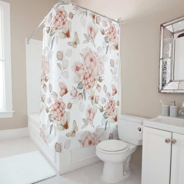 Romantic Shower Curtain with Floral Pattern (In Situ)