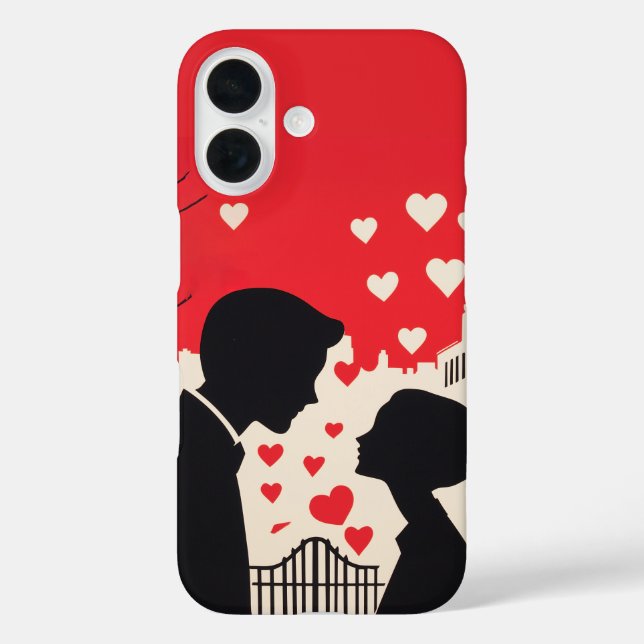 Romantic Silhouette Couple Cityscape Hearts Case-Mate iPhone Case (Back)