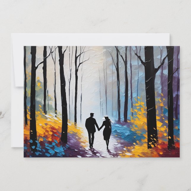 Romantic Silhouette Couple in Abstract Foliage Announcement (Front)