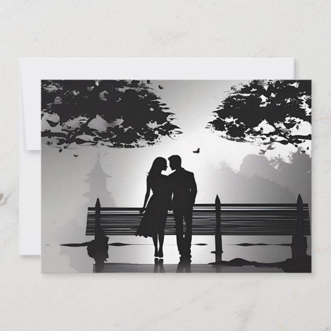 Romantic Silhouette Couple in Park Date Announcement (Front)