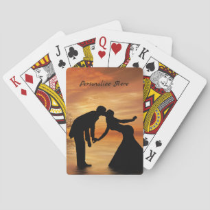Romantic Silhouette Couple Kissing Personalise Playing Cards