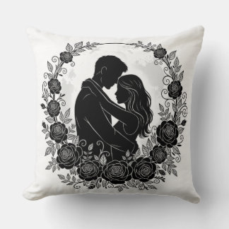 ​Romantic Silhouette Couple Rose Wreath Pillow