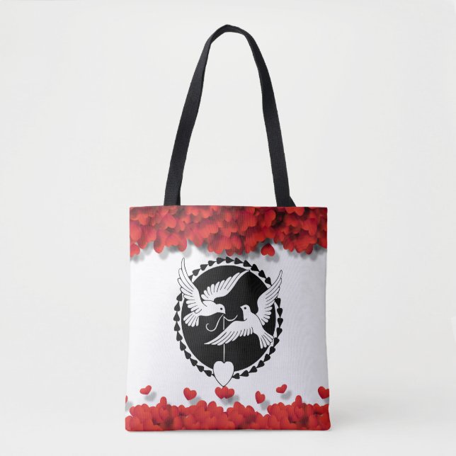 Romantic Silhouette Doves Couple Glamourous Hearth Tote Bag (Front)