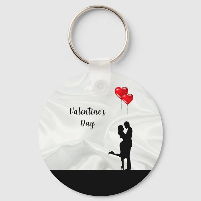 Romantic silhouette loving couple. Valentines Day Key Ring (Front)