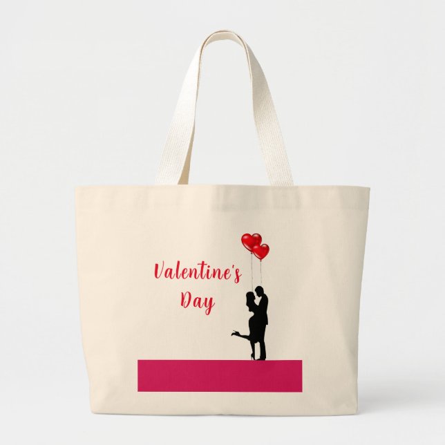Romantic silhouette loving couple. Valentines    Large Tote Bag (Front)