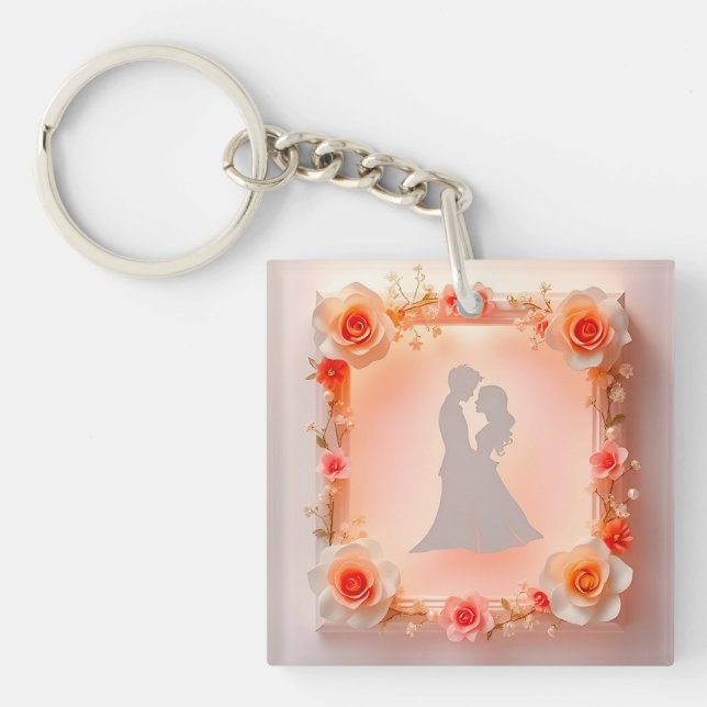 Romantic Silhouette of a Couple Key Ring (Front)