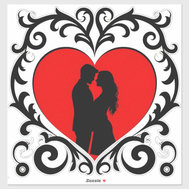 Romantic Silhouette Of Couple In Heart Frame (Sheet)