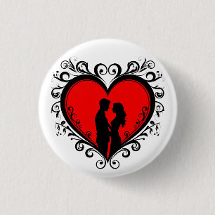 Romantic Silhouette Of Couple In Heart Frame 3 Cm Round Badge