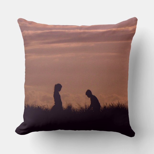 Romantic Silhouette Young People Sunset Photo Cushion (Front)