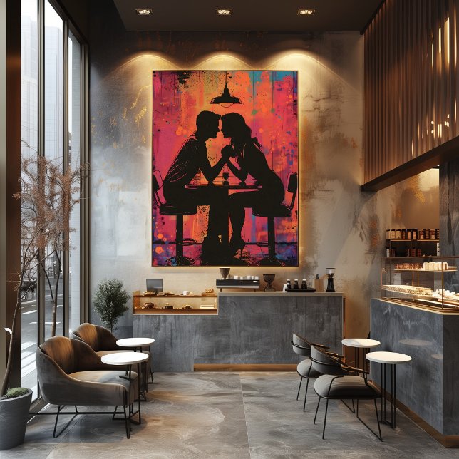 Romantic Silhouettes Under Neon Light Pop Art Photo Print (Creator Uploaded)