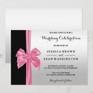 Romantic Silk Bow Silver & Black Wedding Invitation