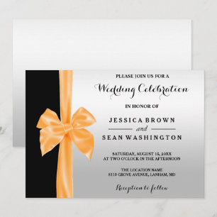 Romantic Silk Bow Silver & Black Wedding Invitation