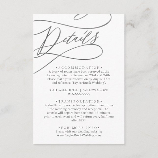 Romantic Silver Calligraphy Details Enclosure Card (Front)