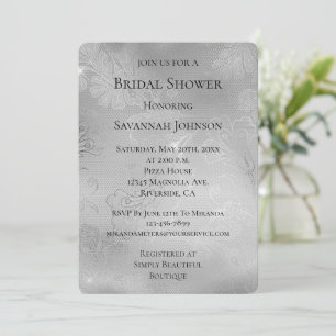 Romantic Silver Floral Lace Bridal Shower Invitation