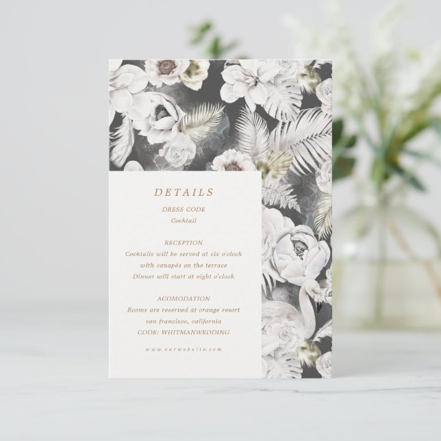 romantic silver floral wedding details enclosure card (Standing Front)