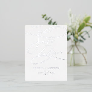 Romantic Silver Foil Calligraphy Save the Date Foil Invitation Postcard