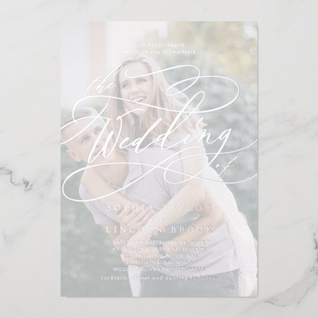 Romantic | Silver Foil Faded Photo Wedding (Front)