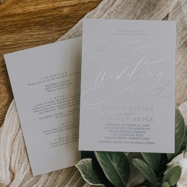 Romantic Silver Foil Grey Front and Back Wedding (Romantic Silver Foil Gray Front and Back Wedding Foil Invitation)