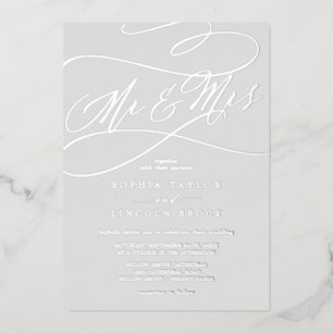 Romantic Silver Foil Grey Mr & Mrs Wedding