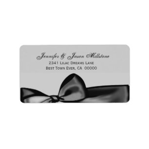 Romantic Silver Grey Black Bow Wedding Label