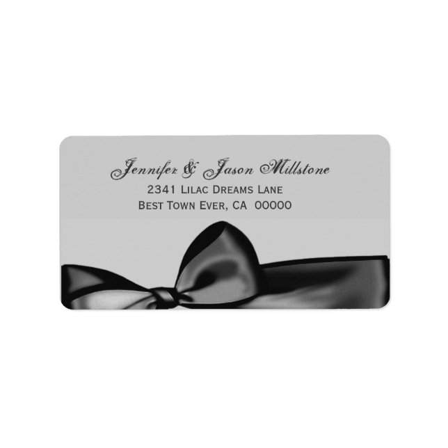 Romantic Silver Grey Black Bow Wedding Label (Front)