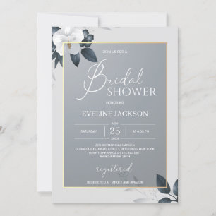 Romantic silver grey white floral bridal shower invitation