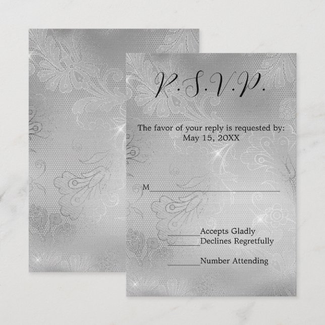 Romantic Silver Lace Wedding RSVP (Front/Back)