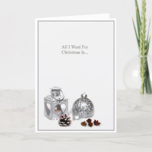 Romantic Silver Ornaments Christmas Holiday Card