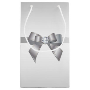 Romantic Silver Ribbon & Gem Bow Small Gift Bag