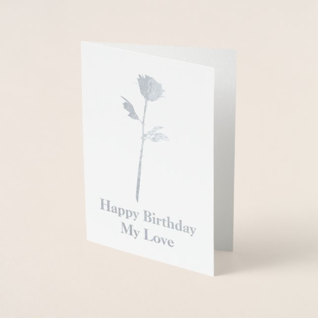 Romantic Silver Rose with Own Message - Custom Foil Card (Front)