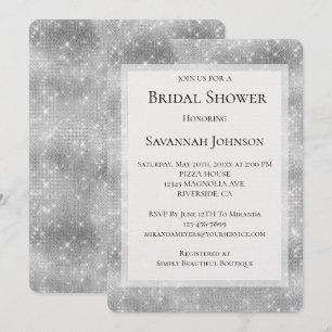 Romantic Silver Sparkle Glitzy Bridal Shower Invitation