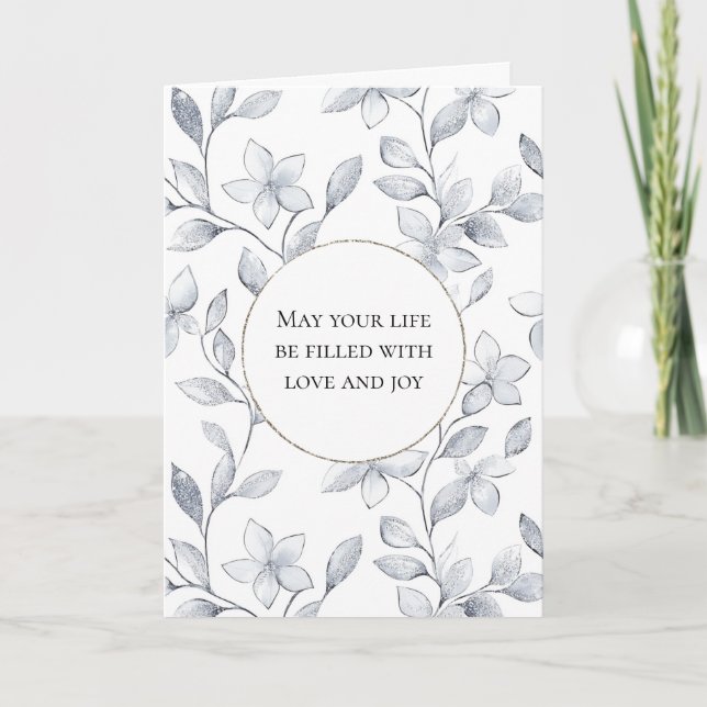 Romantic Silver White Floral Wedding Card (Front)