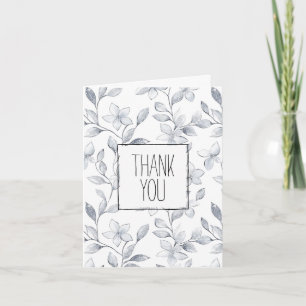 Romantic Silver White Rose Floral Thank You Card