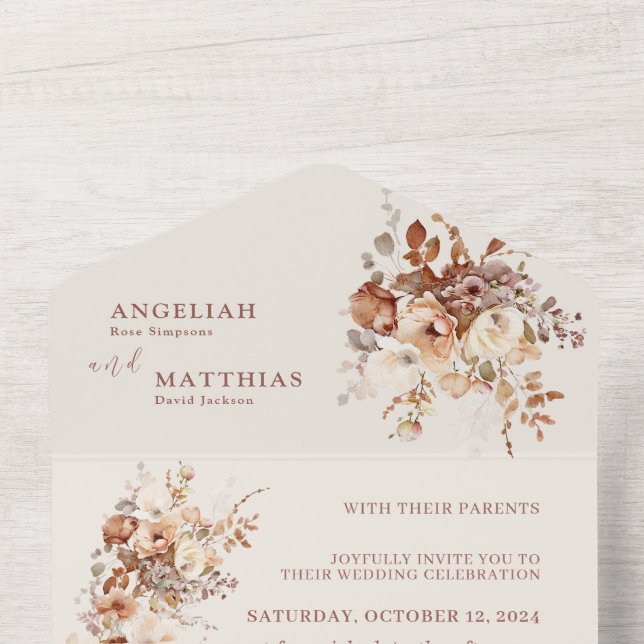 Romantic Simple Field Flowers Wedding All In One Invitation (Inside Top)