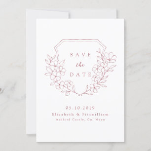 Romantic Simple Pink Cherry Blossom Monogram Crest Save The Date