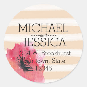Romantic Simple Stripes Floral address Classic Round Sticker