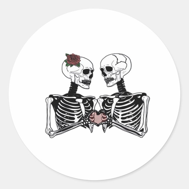 Romantic Skeleton Couple – Gothic With Heart Hands Classic Round Sticker (Front)