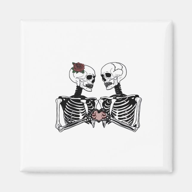 Romantic Skeleton Couple – Gothic With Heart Hands Magnet (Front)