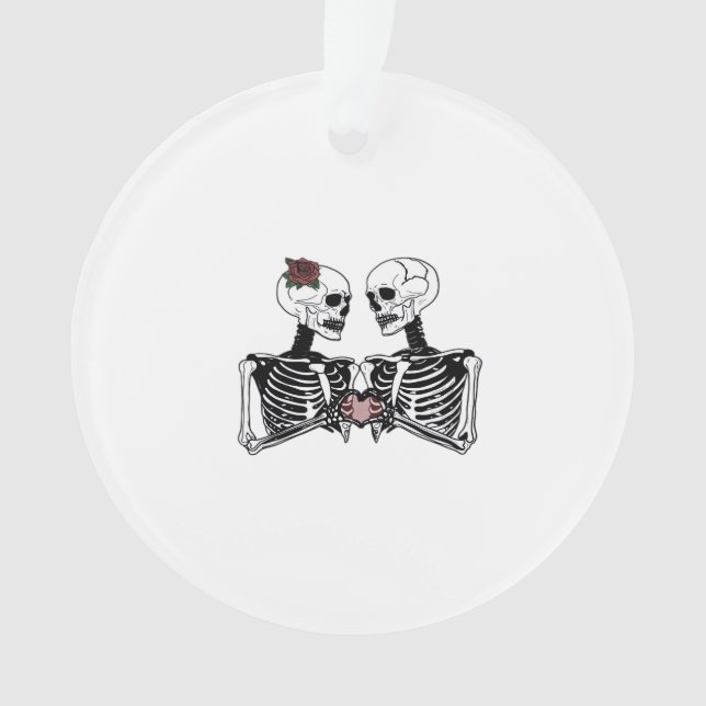 Romantic Skeleton Couple – Gothic With Heart Hands Ornament (Front)