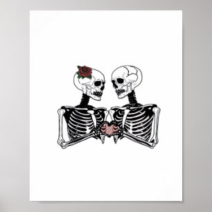 Romantic Skeleton Couple – Gothic With Heart Hands Poster