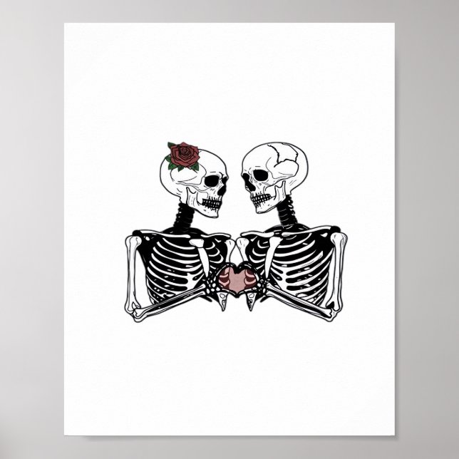 Romantic Skeleton Couple – Gothic With Heart Hands Poster (Front)