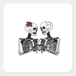 Romantic Skeleton Couple – Gothic With Heart Hands Square Sticker