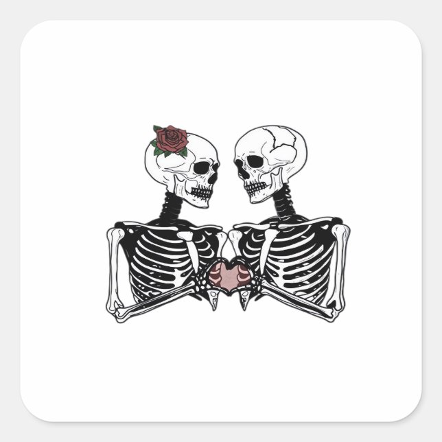 Romantic Skeleton Couple – Gothic With Heart Hands Square Sticker (Front)
