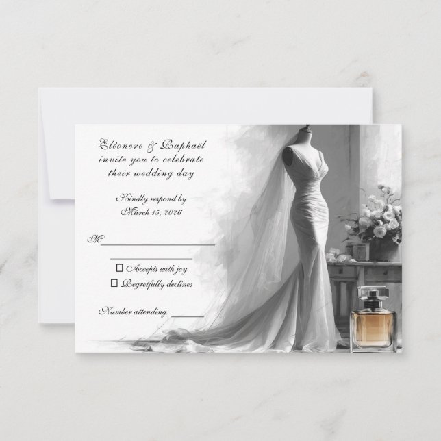 Romantic Sketch RSVP Card – Elegant Vintage Bridal (Front)
